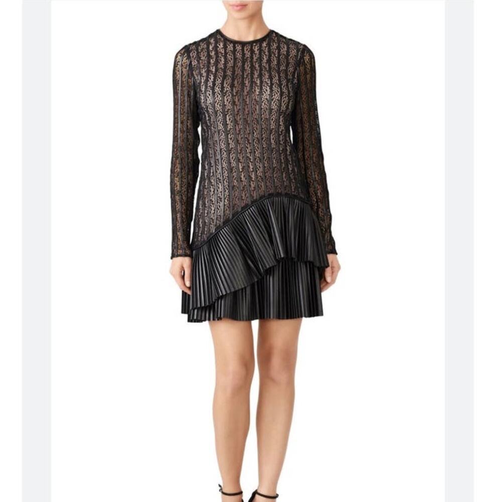 Nha Khanh Faux Leather Trimmed Lace Dress Black Size 10